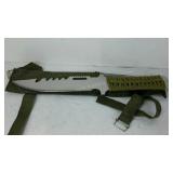 Survival style knife in fabric sheath. 7" blade.