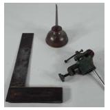 Tools, includes small clamp-on bench vise, oil