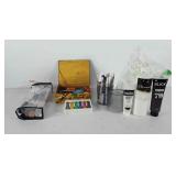 Art supplies, includes acrylic paint, white out