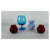 Glassware, includes opal glass vase, two ruby red