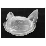 Fenton Glass frosted hen on nest, 5 1/2"