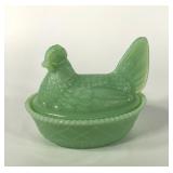 Westmoreland jadeite hen on nest, 5 1/2"