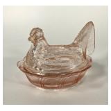 Fenton Glass pink hen on nest, 5 1/2"