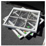 Four old wooden frame farm house window sashes, 6