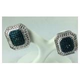Green and white moissanite earrings silvertone