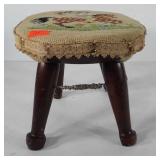 Needle point stool, boy riding horse, 8"