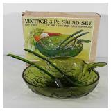 Glassware, Indiana glass co. 3 piece salad set in