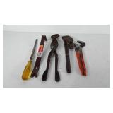 Tools, includes flat head screwdriver, wrecking