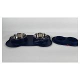Two silicone pet food and water bowls with drip