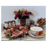 Fall home decor group, wreath, everlasting