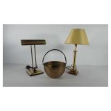 Brass home decor, includes two table lamps and