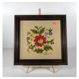 Floral needlework, framed 21x20