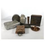 Metalworks,  copper cowboy hat, mold and vase,