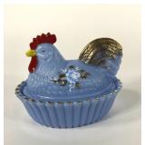 Westmoreland hand painted hen on nest, 5 1/2"