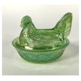 Westmoreland iridescent green hen on nest, 5 1/2"