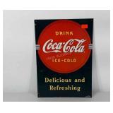 Metal Coca-Cola advertisement sign, dark green