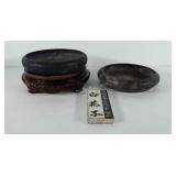Asian decor, includes two marble bowls, wooden