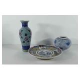 Porcelain vases and pedestal plate, 6" and 12"