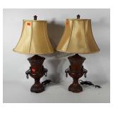 Pair of decorative poly table lamps with handles,
