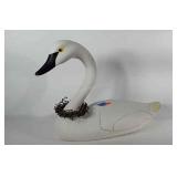 Heavy wooden swan carving with signature on