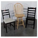 3pc Odd Chairs Lot, counter Stool seat is loose,