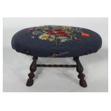 Needlepoint floral footstool with decorative