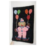 Handmade hook rug, clown design, made by Madeline