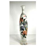 Tall Asian Peacock design floor vase, stands 33"