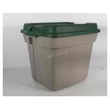 Rubbermaid tote with lid, 23" × 18" × 19.5"