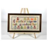 Grandmother cross stitch wall hanging, 16x9