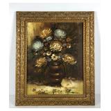 Floral painting on canvas, signed Melton, framed