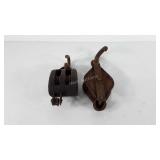 Tools, two pulleys, one cast iron and one wooden