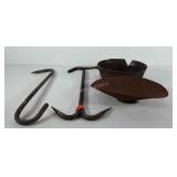 Cookware, includes meat hooks, cast iron skillet