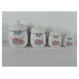Ceramic canister set with floral design, 5"-8"