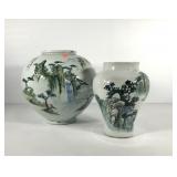 Asian styled vases, both with water themes, small