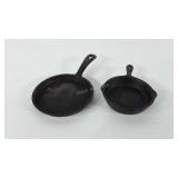 Two small cast iron skillets, 4.5" and 5"