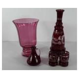 Glassware, includes cranberry vase, ruby red cut