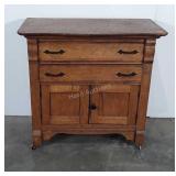 Oak washstand on wheels, 31.5" × 17.5" × 30"