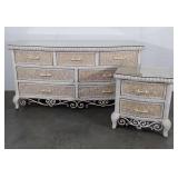 Glass top wicker 7 drawer dresser and 2 drawer