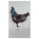 Yard art metal chicken with ground stake