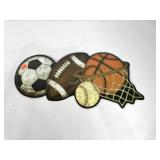 Metal sports ball wall hanging, 24x11