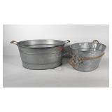 Two metal wash tubs, one rope and anchor accents,