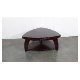 Triangular wooden coffee table on wheels, 37.5" ×