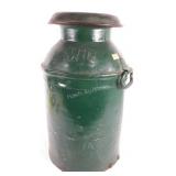 Large painted milk jug, heavy weight metal,