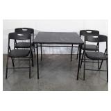 Folding card table and four folding chairs, 33" ×