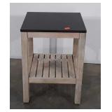 Black marble top end table, 16.5" × 16.5" × 22.5"