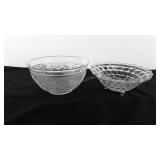 Glassware, two glass bowls, includes tri-footed