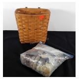 Longaberger basket full of decorative marbles and
