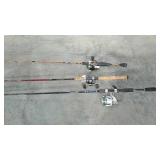Three fishing rods and reels, two Daiwa and a