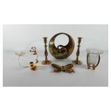 Brass home decor, includes candlestick holders,